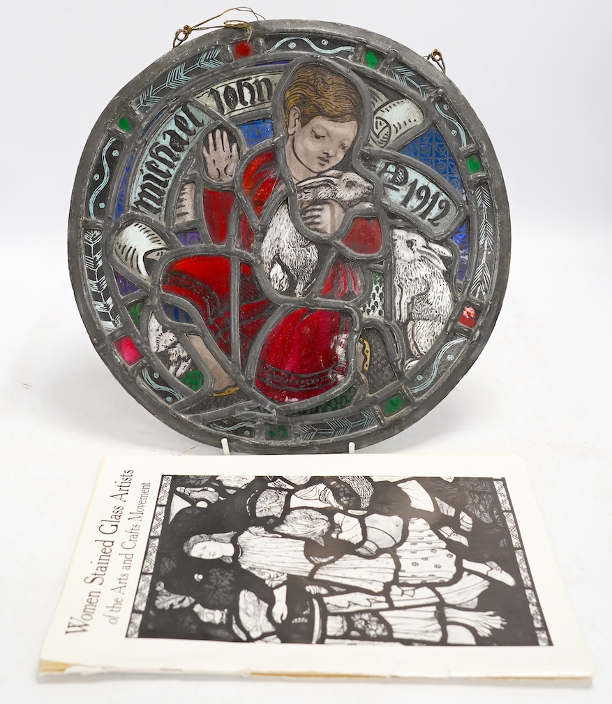 Mabel Esplin (1874–1921), a stained glass roundel with related brochure and letter from artist dated 1912, 33cm. Condition - fair to good